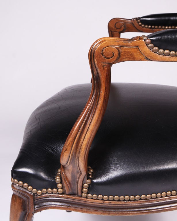 Italian Pair of Black Leatherette and Walnut Fauteuils by Chateau d’Ax