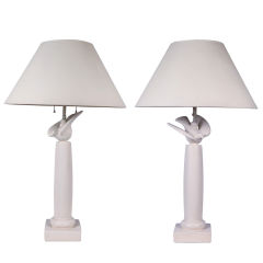 Pair of Plaster Dove on Doric Column Table Lamps by Sirmos