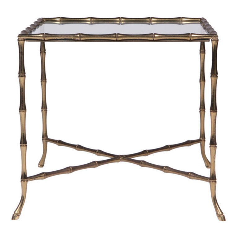 American 'Syrie' Brass Faux Bamboo Square Occasional Table by John Gerald, Inc. For Sale