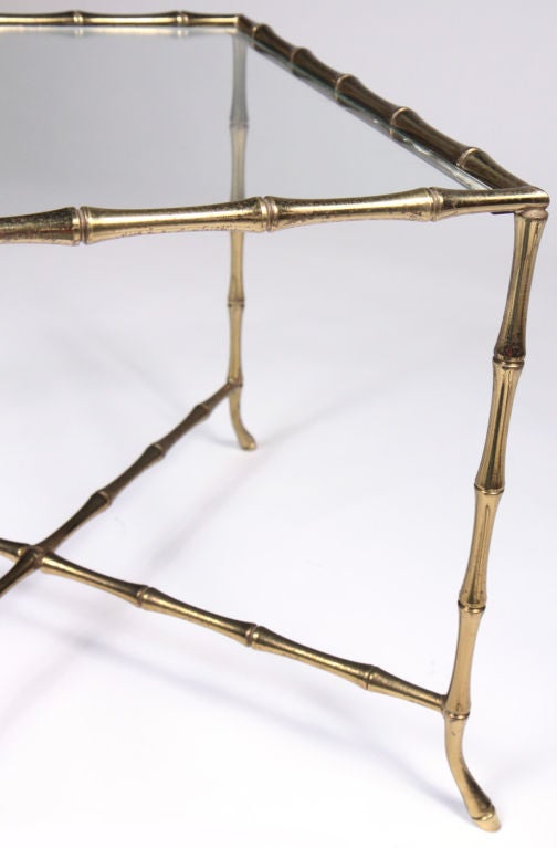 Hollywood Regency American 'Syrie' Brass Faux Bamboo Square Occasional Table by John Gerald, Inc.