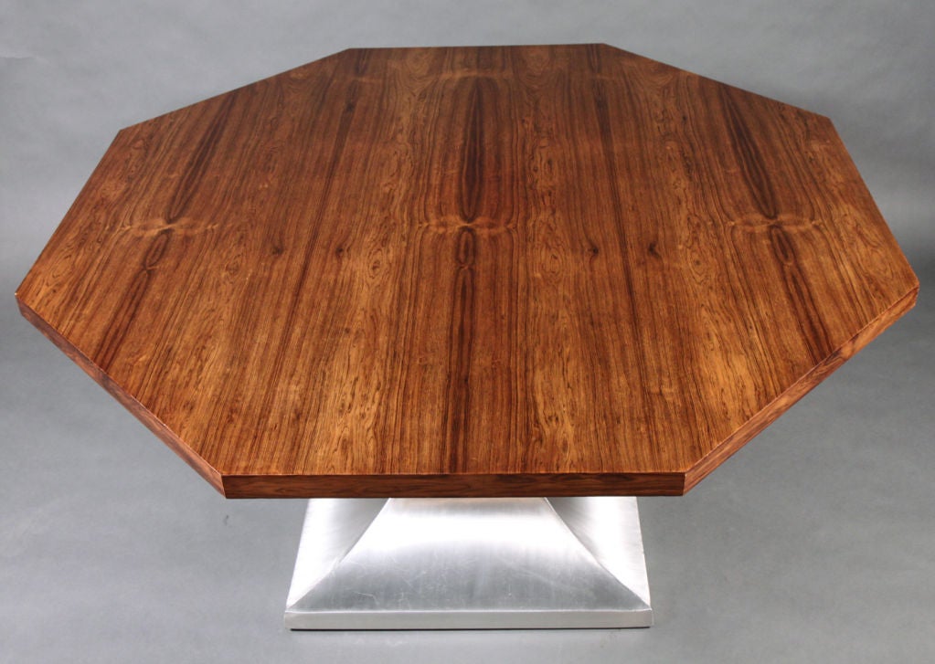 American Octagonal Walnut & Aluminum Dining Table after Harvey Probber