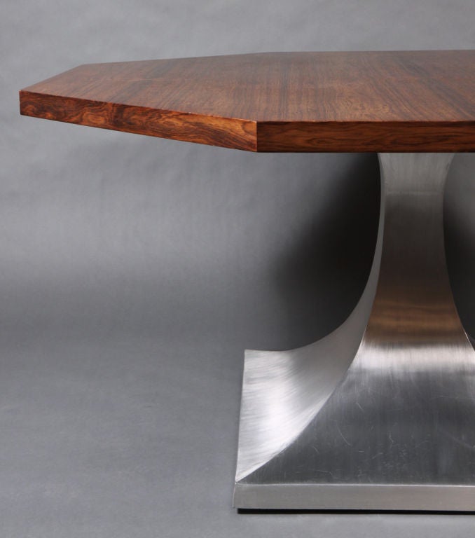 Octagonal Walnut & Aluminum Dining Table after Harvey Probber In Excellent Condition In New York, NY