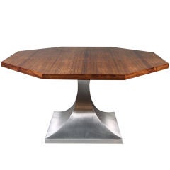 Octagonal Walnut & Aluminum Dining Table after Harvey Probber