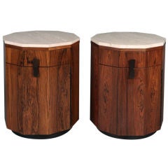 Pair of Travertine and Rosewood Decagon Cabinets by Harvey Probber 7