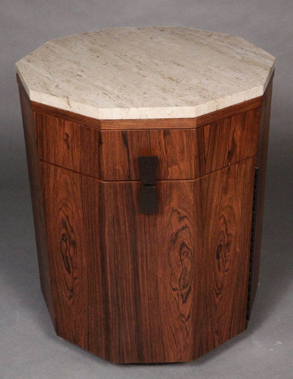 American Travertine and Rosewood Decagon Cabinets by Harvey Probber In Excellent Condition For Sale In New York, NY