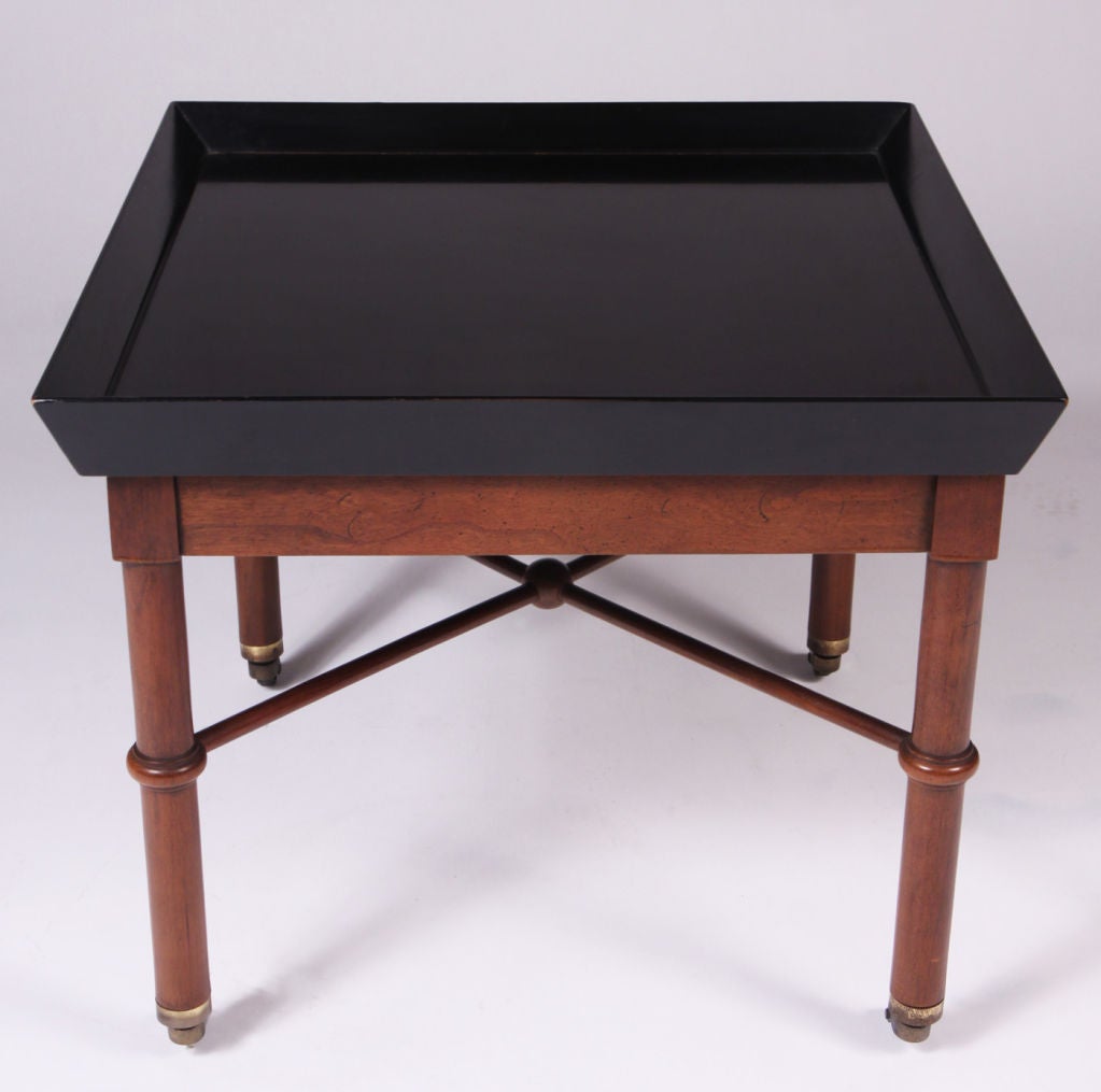 Square Black Lacquered Rolling Tray Table by Baker
