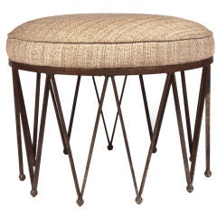 Wrought Iron “Crown” Upholstered Pouf