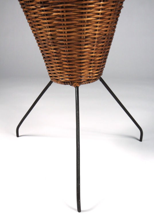 Wrought Iron Tripod Base Fishing Basket Floor Lamp By Tony Paul