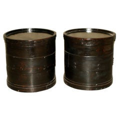 A Pair Of  Fine Black Lacquer Round 3 layers Canisters