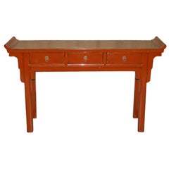 Fine Red Lacquer Console Table with Three Drawers