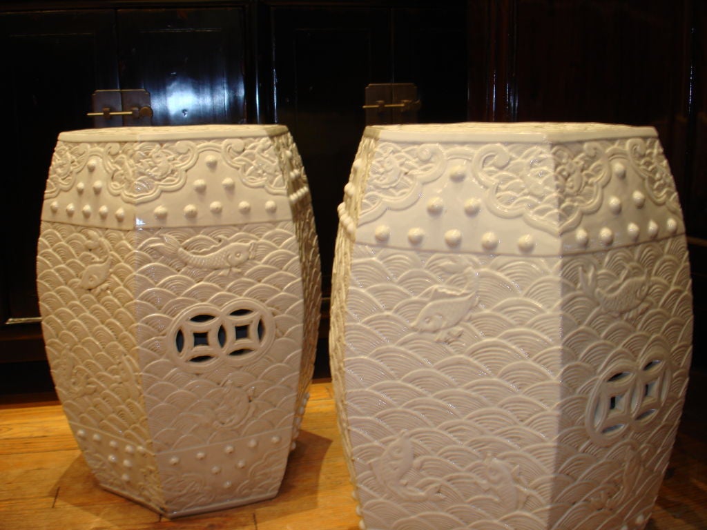 Fine Blanc De Chin White Glaze Porcelain Stools