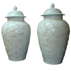Pair of Blanc De Chin White Porcelain Cover Jars