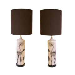 Pair of 1960'S Hand Painted Ceramic Lamps