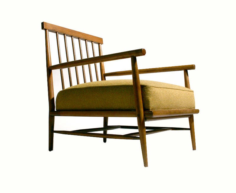 Paul McCobb pair of Predictor series arm chairs Ca. 1951. Manufactured by O'Hearn. These lounge chairs with the taller back Mr. chair and the Mrs. chair has a shorter back than the Mr.Chair. Doweled configuration and cross dowel support underneath.