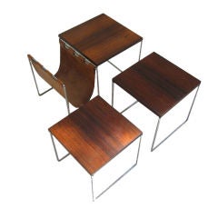 Rosewood And Chrome - Leather Sling Caddy Nesting Tables