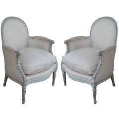 Antique Pair, Louis XV1  Style Painted Bergere's.