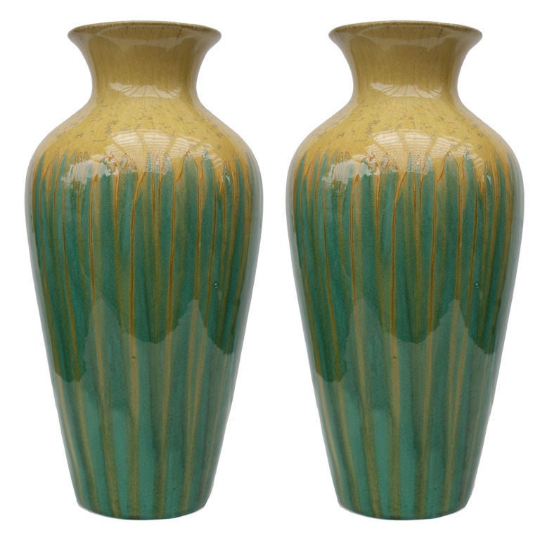 Pair, American Drip Glaze Studio Pottery Vases.