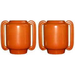 Vintage Pair of Stangl Art Pottery Orange Glaze Vases/Planters