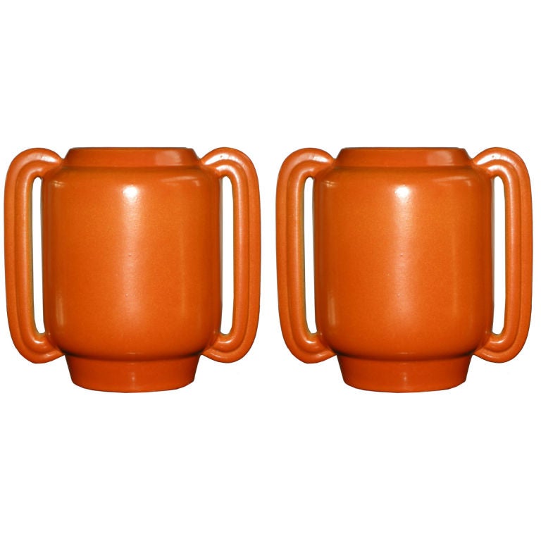 Pair of Stangl Art Pottery Orange Glaze Vases/Planters