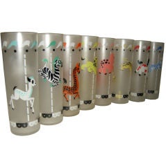 Vintage Eight  Frosted 1950s Carrousel  High Ball Glasses