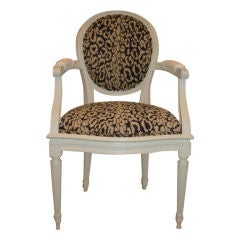 Antique Pair, Louis XV1  Style Leopard Print  Fauteuil Chairs.