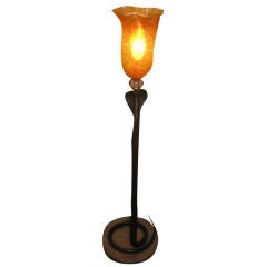 Very Rare, Monumental Loetz Lamp with  Bronze Cobra Figural Form