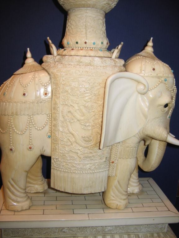 Pair, of Monumental  Chinese Hand Carved Ivory Elephants 2