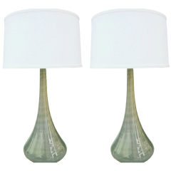 Pair, Hand Thrown & Hand Brushed Studio Pottery Lamps.