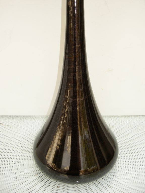 Pair, Hand Thrown & Hand Brushed Tall Studio Pottery Lamps
