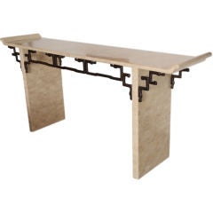 A Wonderful Fossil Stone and Bronze Asian Style Console  Table.
