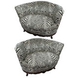 Vintage Chic Pair of  Zebra Print Love Seats/Oversized Chairs.