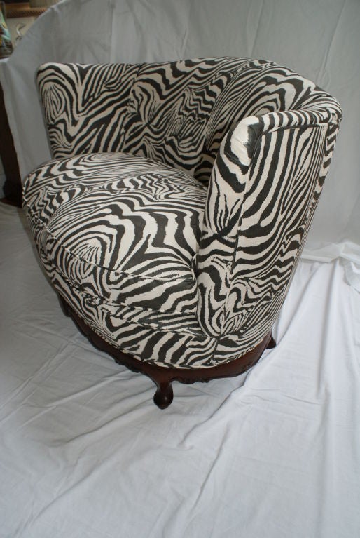 French Chic Pair of  Zebra Print Love Seats/Oversized Chairs.