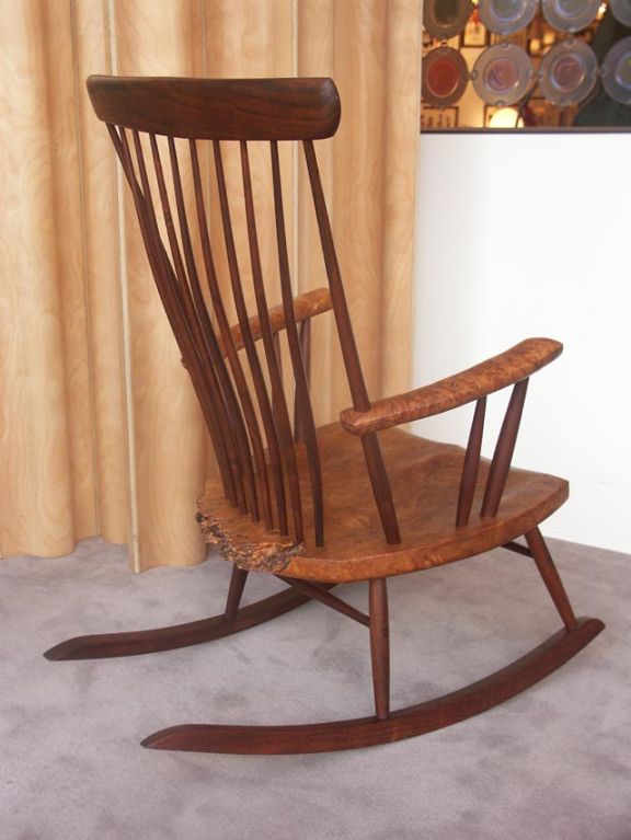 20th Century Dramatic Walnut and Burl Rocking Chair by Michael Elkan
