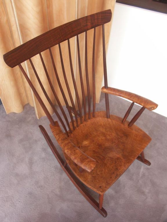 Dramatic Walnut and Burl Rocking Chair by Michael Elkan 2