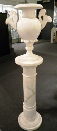 Italian Alabaster Urn Lamp and Pedestal