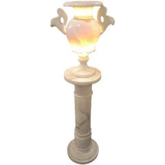 Italian Alabaster Urn Lamp and Pedestal