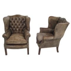 pair leather wingback chairs
