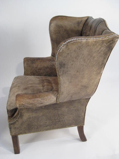 English pair leather wingback chairs For Sale
