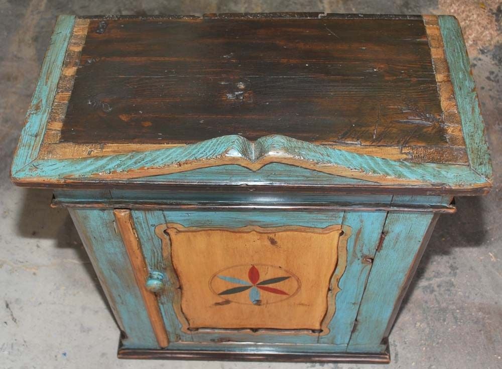 Antique Painted Wall or Floor Cabinet In Distressed Condition In Los Angeles, CA