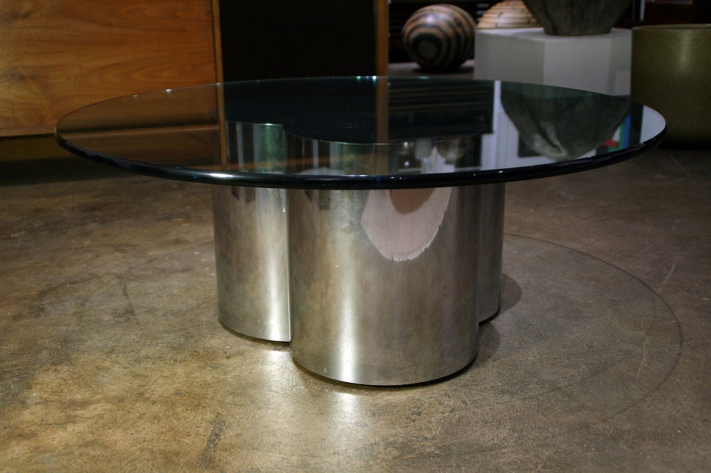 Chrome A Curtis Jere chrome cloverleaf and glass top coffee table