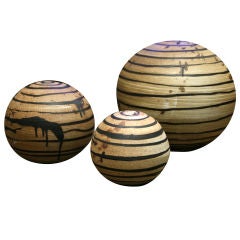 Trio of round stoneware ceramic forms by Darcy Badiali