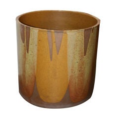 A drip glaze stoneware planter by David Cressey
