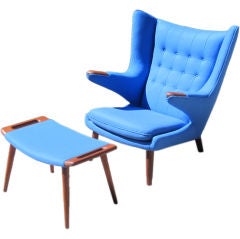 Iconic Papa Bear chair and ottoman by Hans J. Wegner