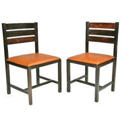 Set Of Six Solid Jacaranda And Leather Dining Chairs