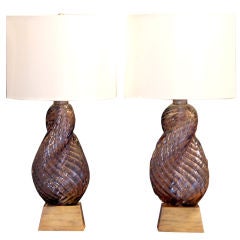 A Pair of Twisted Seguso Glass Table Lamps