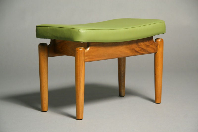 Pair of  Finn Juhl ottomans in green leather
