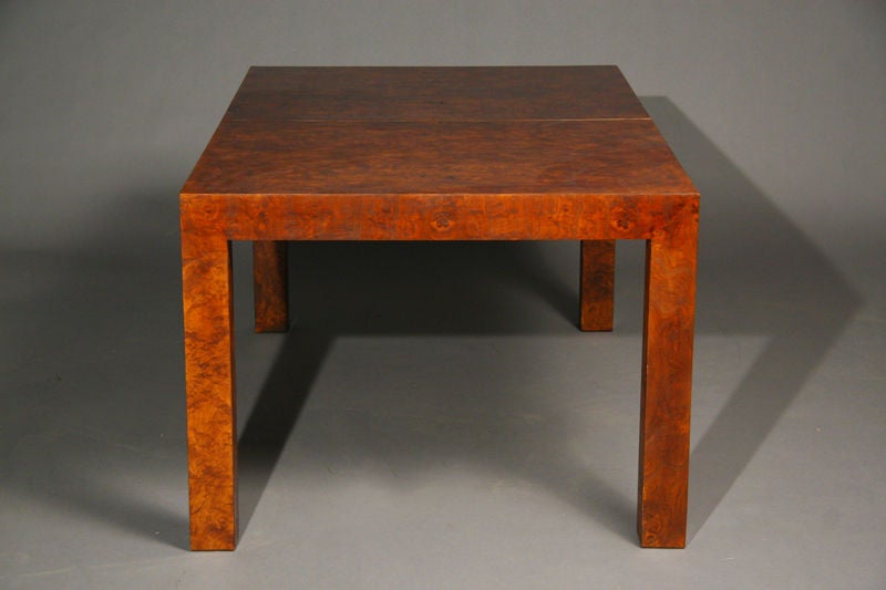 American Burled Dining Table With Two Leaves by Milo Baughman