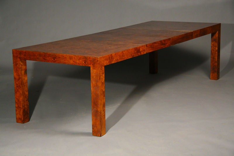 Burled Dining Table With Two Leaves by Milo Baughman In Good Condition In Hollywood, CA
