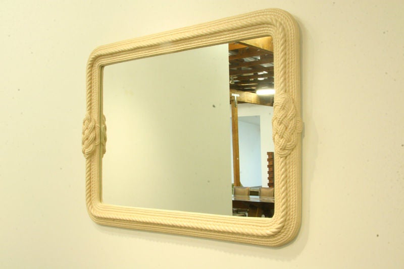 Late 20th Century Large Mirror with Decorative Rope Frame in Cream Lacquer
