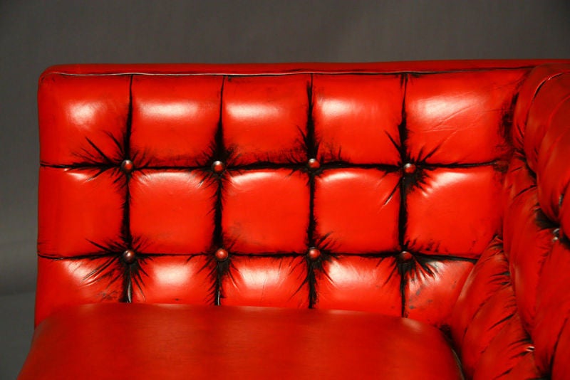 Tufted red leather sofa 1